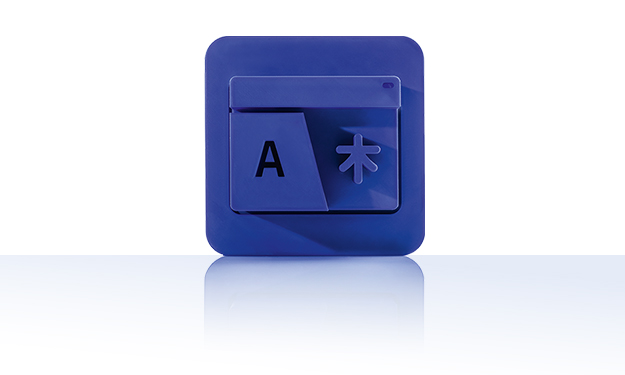 The symbol is unicolor blue and shows two overlapping index card elements. The front one shows a large 